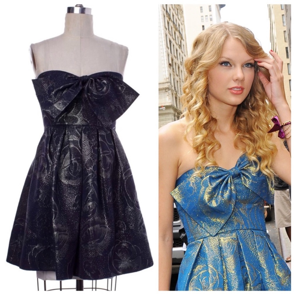 Elegant Blue Strapless Dress with Bow ASO Taylor Swift